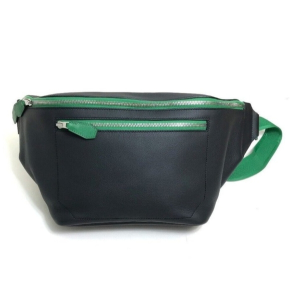 HERMES Cite Slide Cloth GM Body Bag Waist Pouch Black & Green - Picture 1 of 9